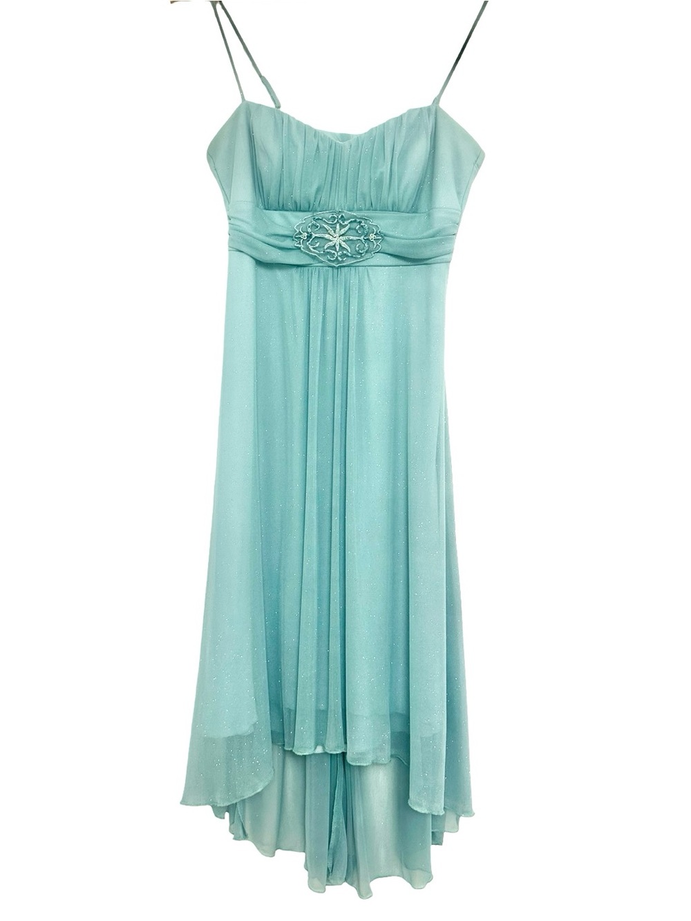 Fairycore Y2K Glitter Turquoise Chiffon High Low Homecoming Hoco Party Dress